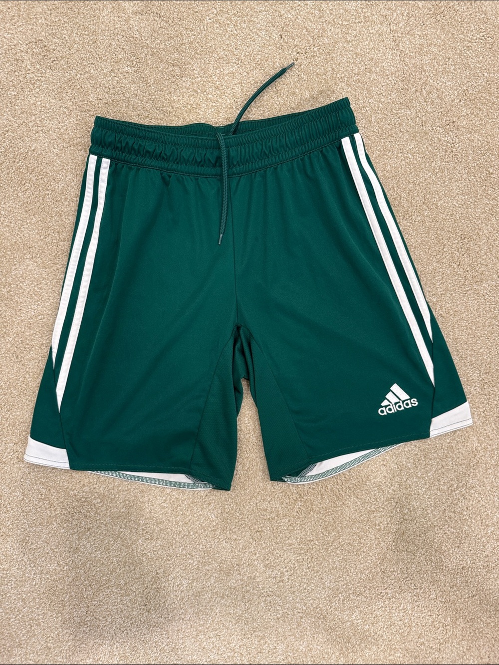 Adidas Deep Green Athletic Shorts with White Stripes